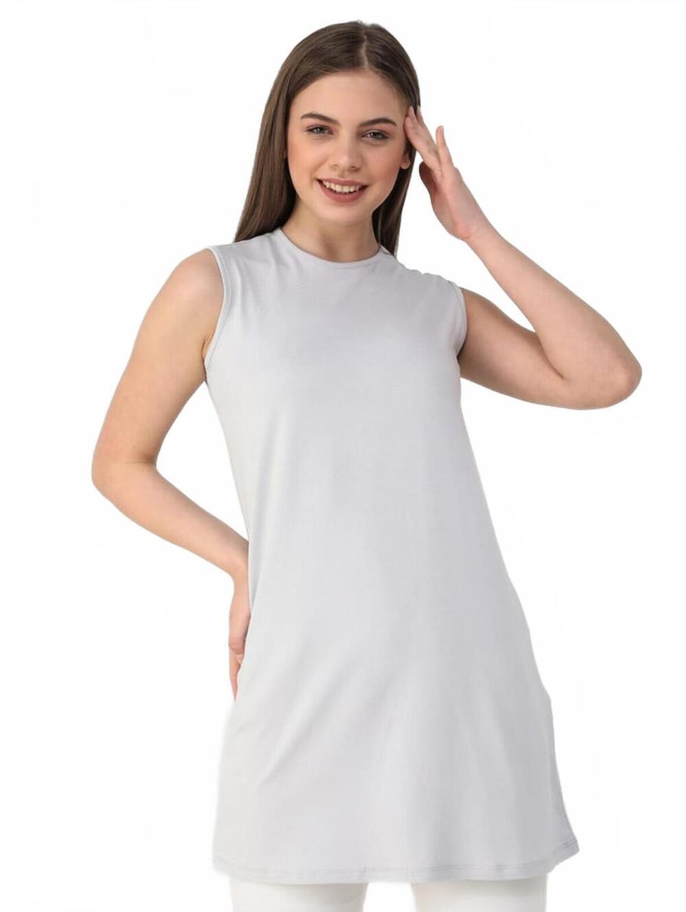 Women's Sleeveless Longline Tunic Top Light Gray, Size - S